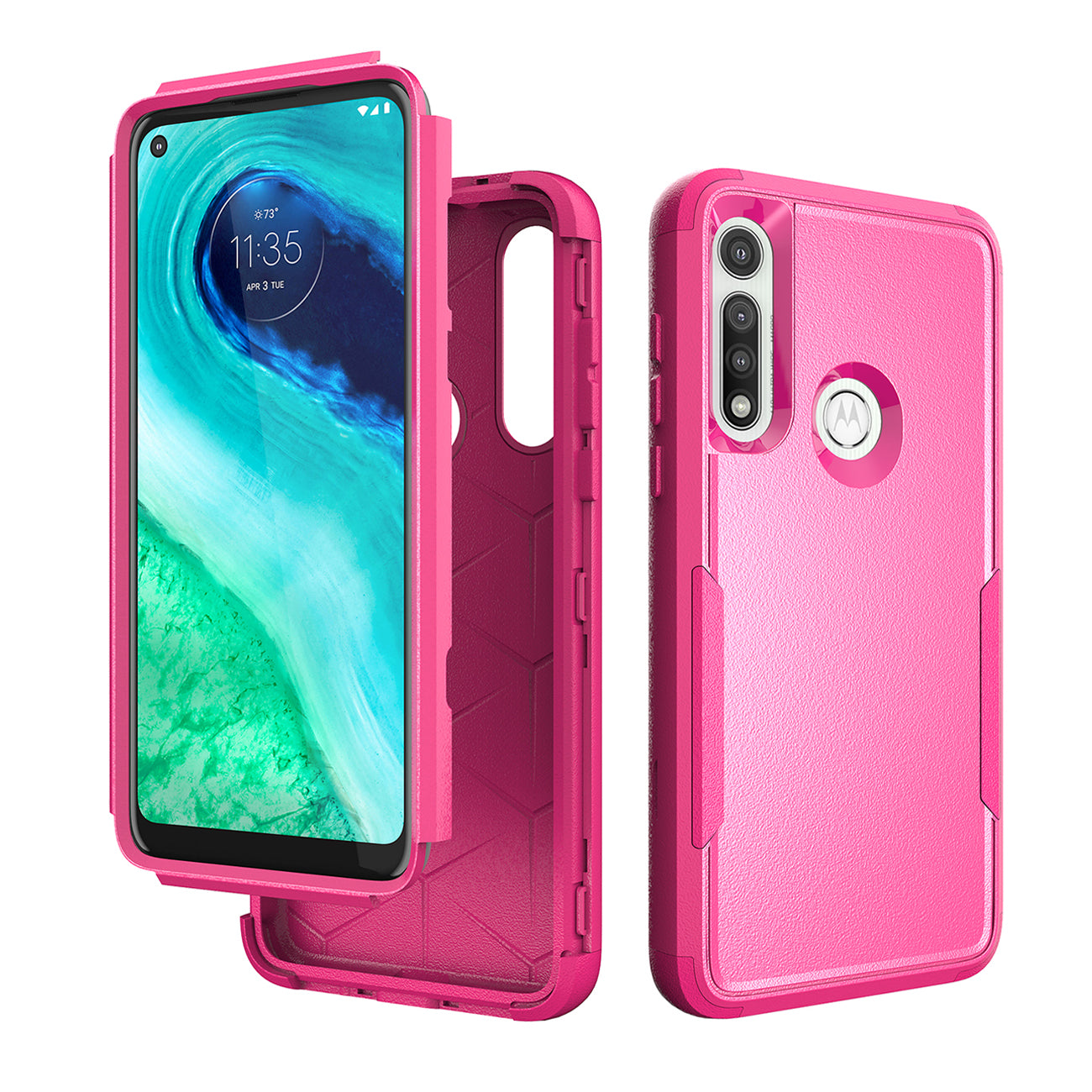 3in1 Hybrid Heavy Duty Defender Rugged Armor Military Grade Protective High Impact Case For MOTOROLA G FAST 2020 In Hot pink